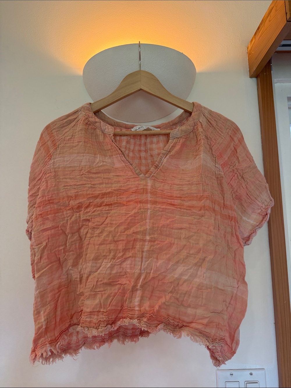 Chelsea & Theodore Peach-Pink Crinkle V-Neck Tunic